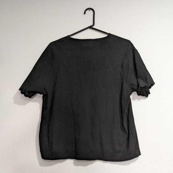 JM Collection Black Short Sleeve Shirt, Scallop Neck and Sleeves Cotton … - Picture 9 of 9